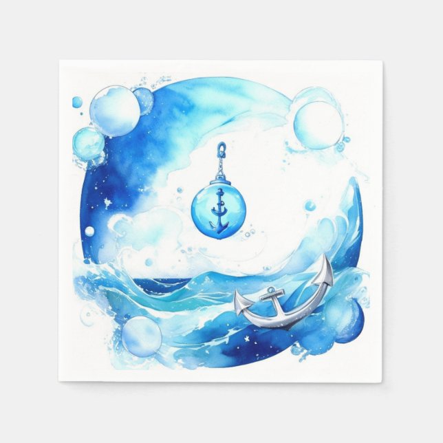 Anchored Love Nautical Boy Baby Shower Napkins (Front)