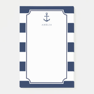 Anchored Name Navy Blue Nautical Themed Post-it Notes