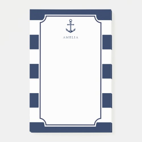 Anchored Name  Navy Blue Nautical Themed Post_it Notes