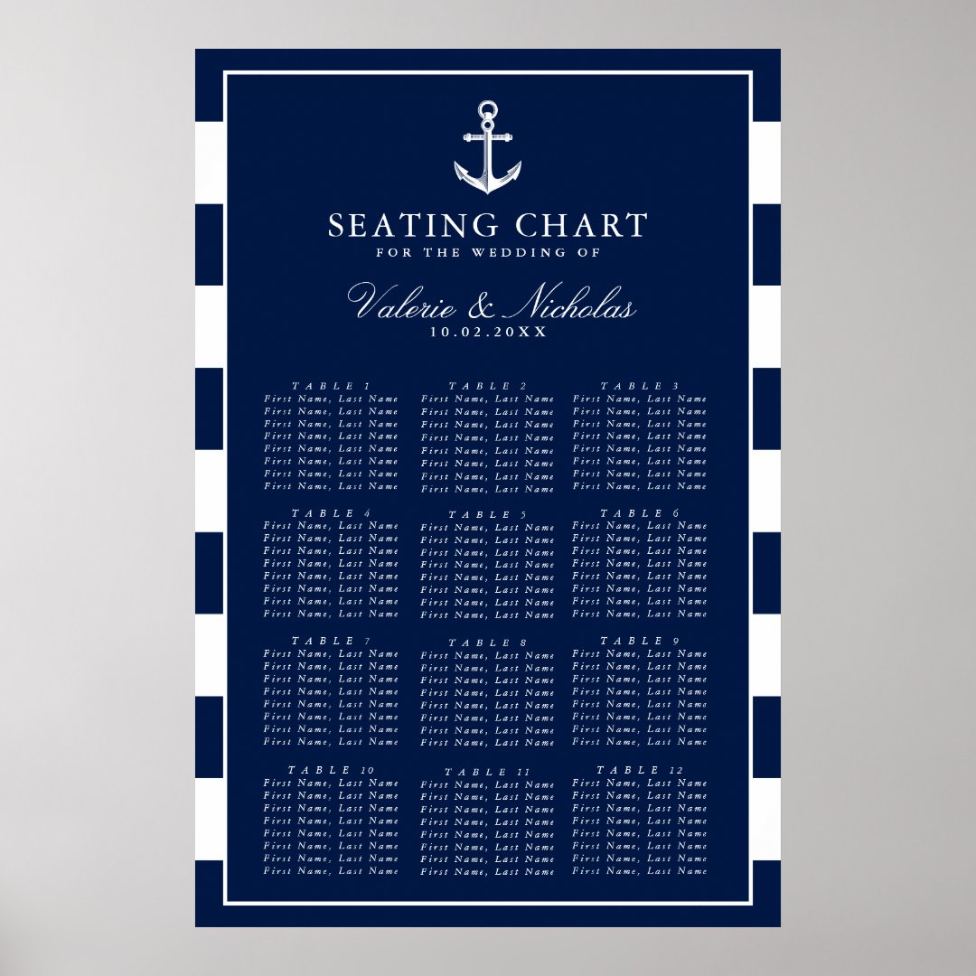 Anchored | Nautical Wedding | Navy Seating Chart | Zazzle