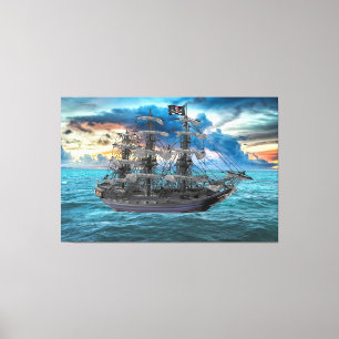 ANCHORED PIRATE SHIP AT SUNSET CANVAS PRINT