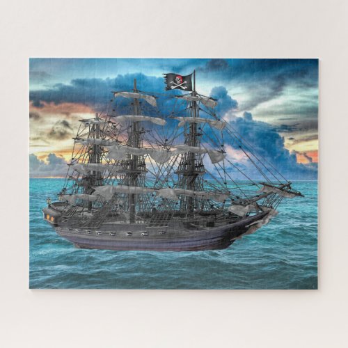 ANCHORED PIRATE SHIP AT SUNSET JIGSAW PUZZLE