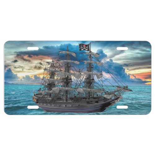 ANCHORED PIRATE SHIP AT SUNSET LICENSE PLATE