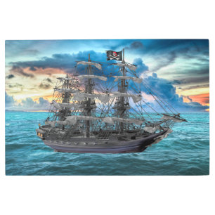 ANCHORED PIRATE SHIP AT SUNSET METAL PRINT