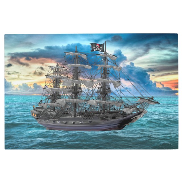 ANCHORED PIRATE SHIP AT SUNSET METAL PRINT (Front)