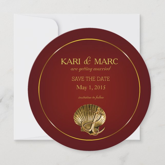Anchored Seashell Save the Date | burgundy Invitation (Front)
