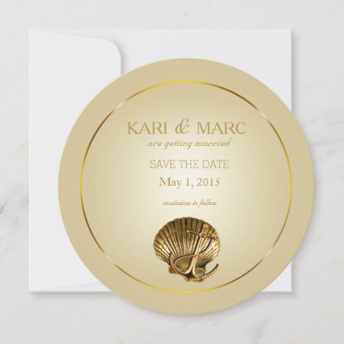 Anchored Seashell Save the Date  ecru  gold Invitation