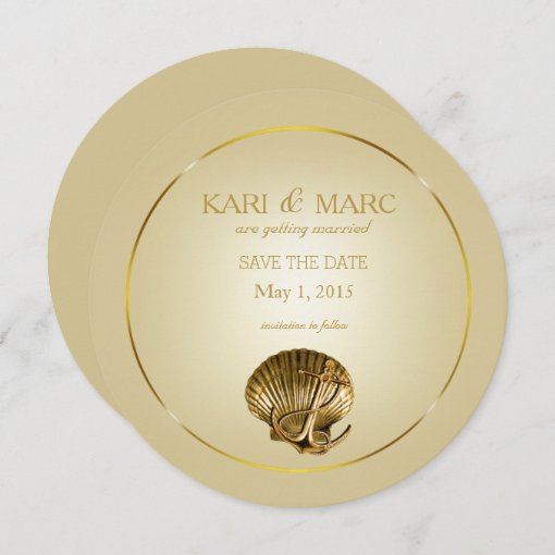 Anchored Seashell Save the Date | ecru & gold Invitation | Zazzle