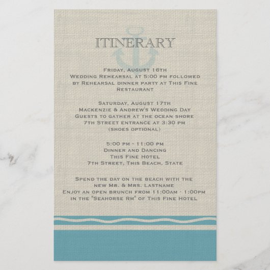 Anchored with Love Beach Itinerary (Front)