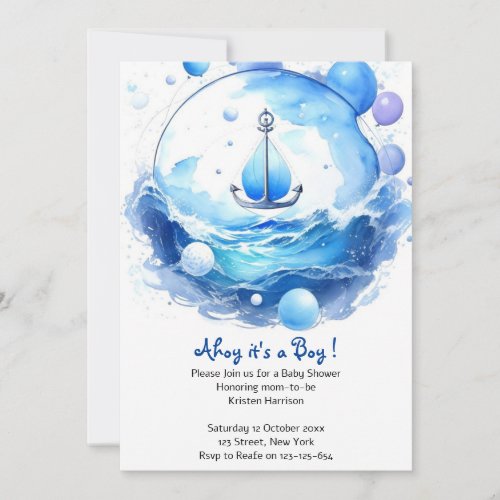 Anchors Ahoy Nautical Shower Boy Baby Shower Invitation