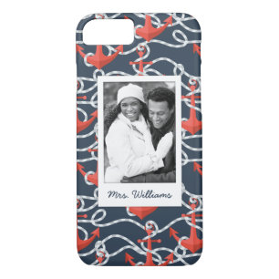 Anchors And Rope Pattern Your Photo & Name iPhone 8/7 Case