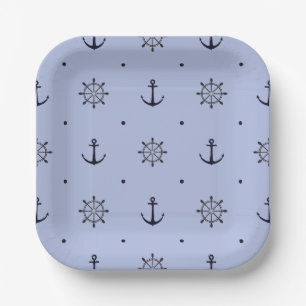 Anchors and Ships Wheel Pattern Blue Paper Plates