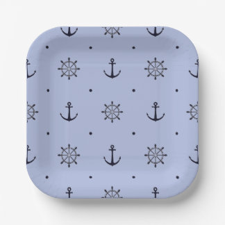 Anchors and Ships Wheel Pattern Blue   Paper Plates