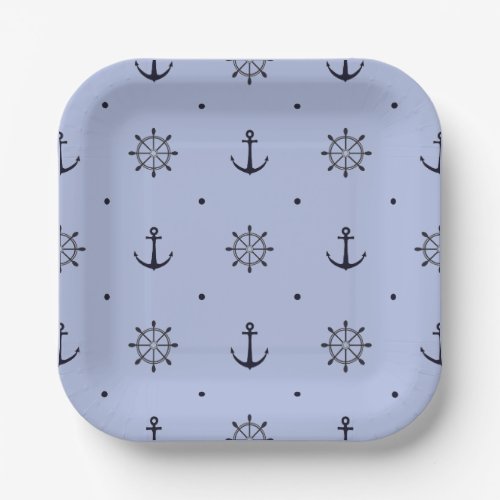 Anchors and Ships Wheel Pattern Blue   Paper Plates