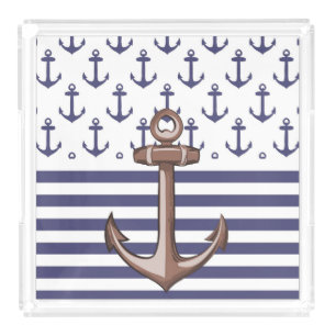 Anchors and Stripes Nautical Acrylic Tray
