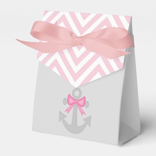 Anchors Away Girl Baby Shower Favor Boxes (Front Side)