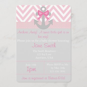 Anchors Away Girl Baby Shower Invitation by CardinalCreations at Zazzle