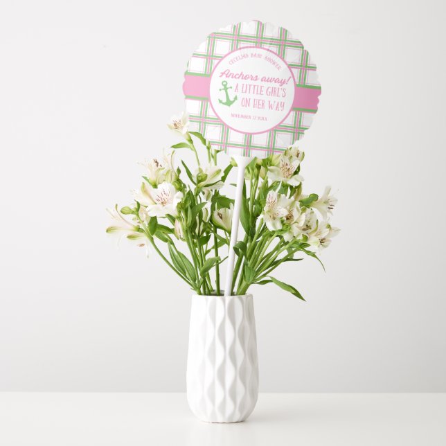 Anchors Away Girl Nautical Baby Shower Balloon (Vase)