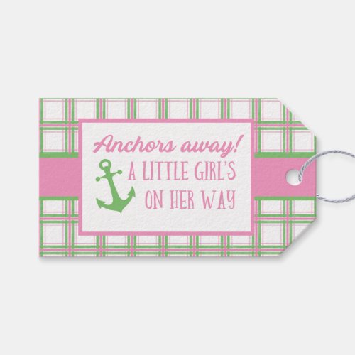 Anchors Away Girl Nautical Baby Shower Gift Tags