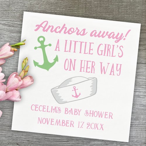 Anchors Away Girl Nautical Baby Shower Napkins