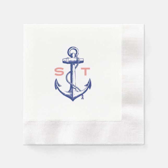 Anchors Away monogram cocktail napkin (Front)