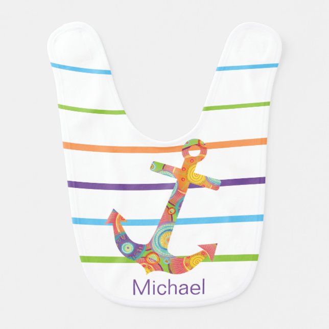 Anchors Away Monogrammed Baby Bib (Front)