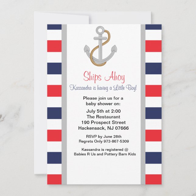 Anchors Away Nautical Baby Shower Invitation (Front)
