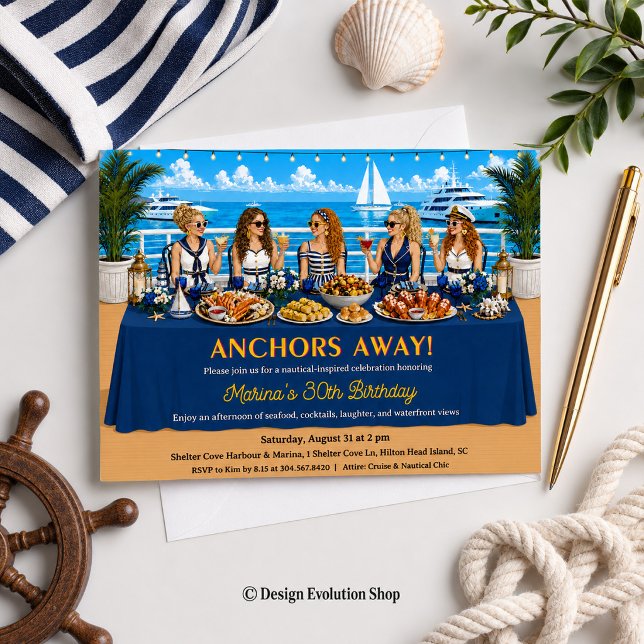 Anchors Away Nautical Cruise Brunch Table Invitation (Creator Uploaded)