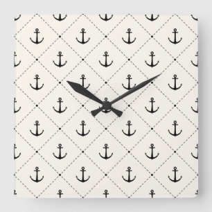 Anchors Away, Nautical Design Square Wall Clock