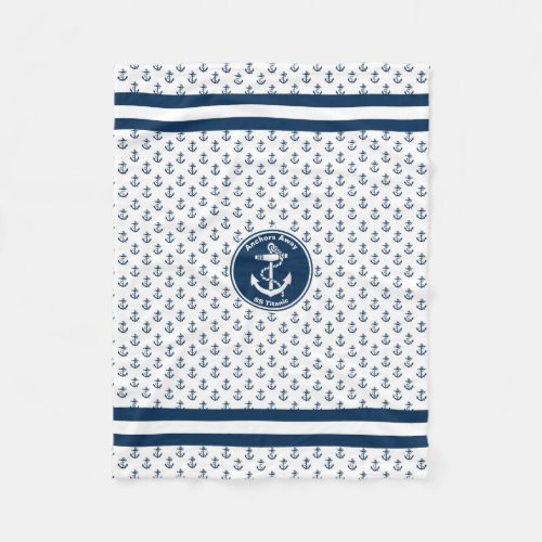 Anchors Away Nautical Personalize Fleece Blanket