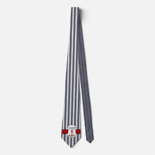 Anchors Away Nautical Themed Blue Striped Neck Tie