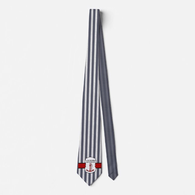 Anchors Away Nautical Themed Blue Striped Neck Tie (Front)