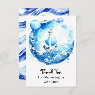 Anchors Away: Nautical Watercolor Baby Boy Shower Thank You Card