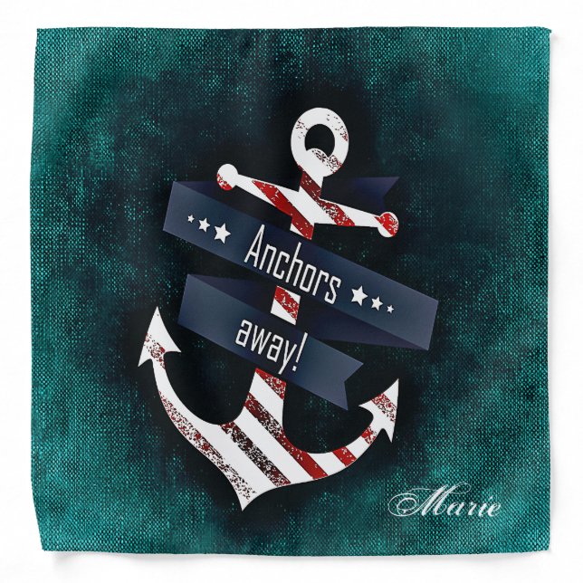 Anchors Away Print Nautical Anchor Monogram Bandana (Front)