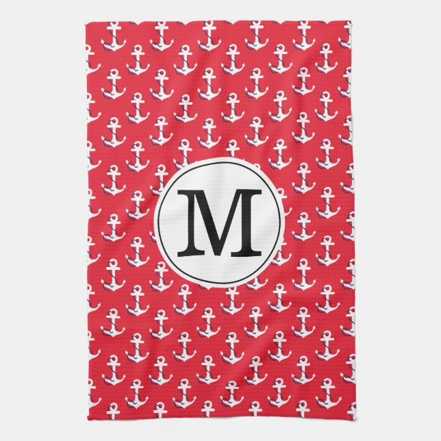 Anchors Away! Red Custom Monogrammed Golf Bag Towel (Vertical)