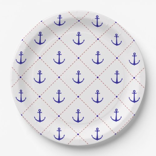 Anchors Away _ Red White Blue Anchor Nautical Paper Plates