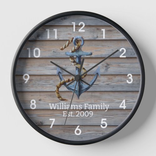 Anchors Away Wall Clock Black Wooden Frame