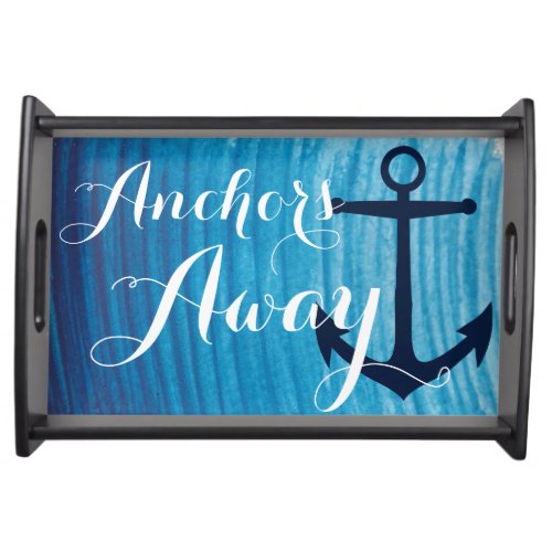 Anchors Away Watercolor Wash Nautical Anchor Serving Tray