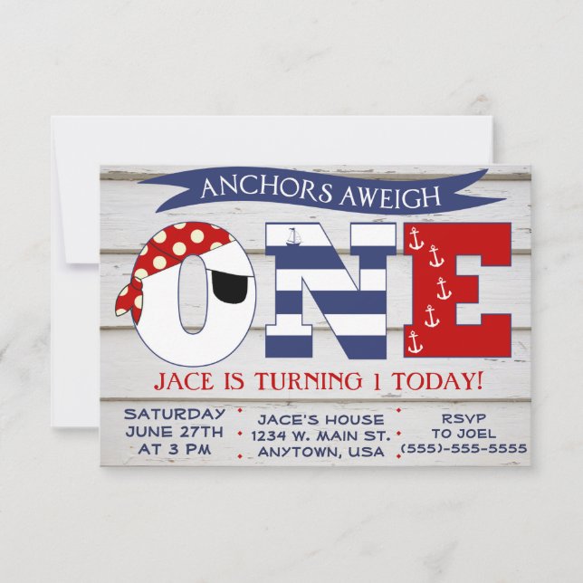 Anchors Aweigh 1st Birthday invitation (Front)