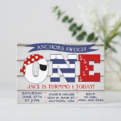 Anchors Aweigh 1st Birthday invitation (Standing Front)