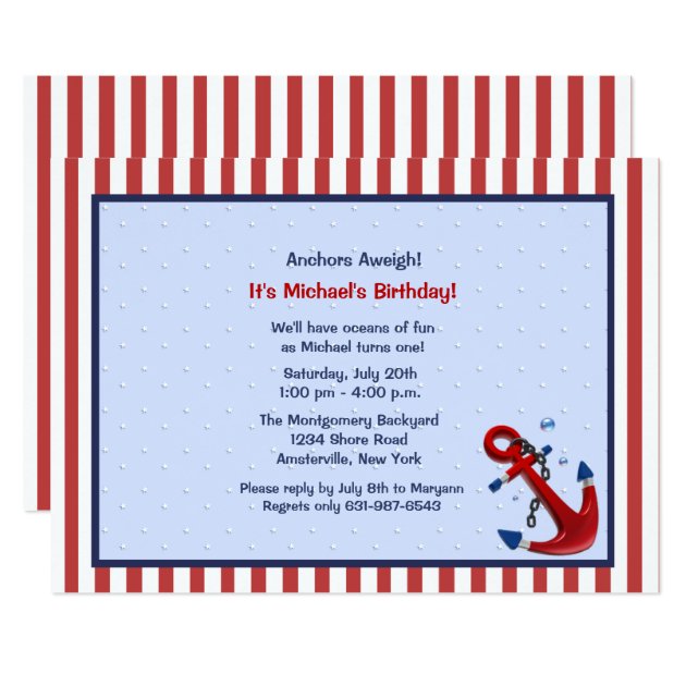 Anchors Aweigh Birthday Party Invitation