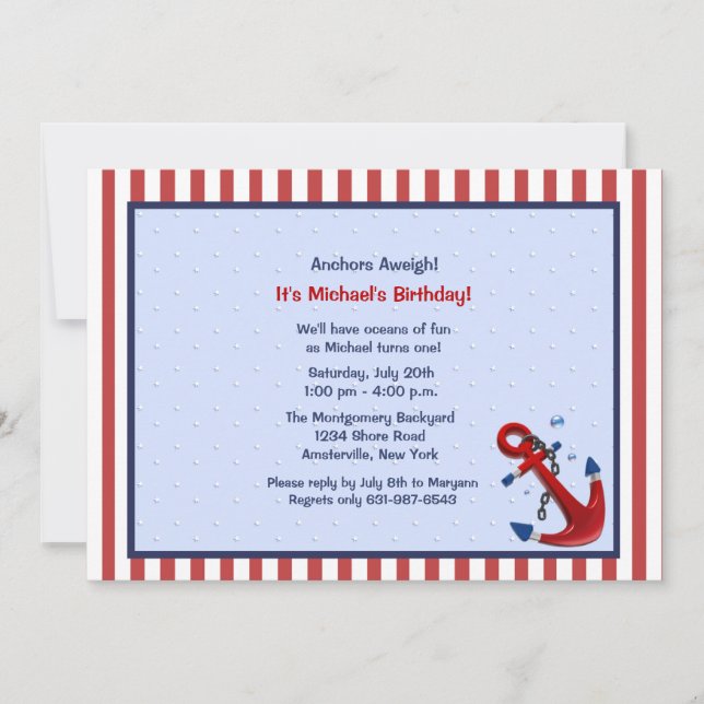 Anchors Aweigh Birthday Party Invitation (Front)