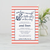 Anchors Aweigh! Coral Nautical Girl Baby Shower Invitation (Standing Front)