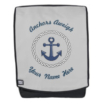 Anchors Aweigh Grey Personalized Backpack