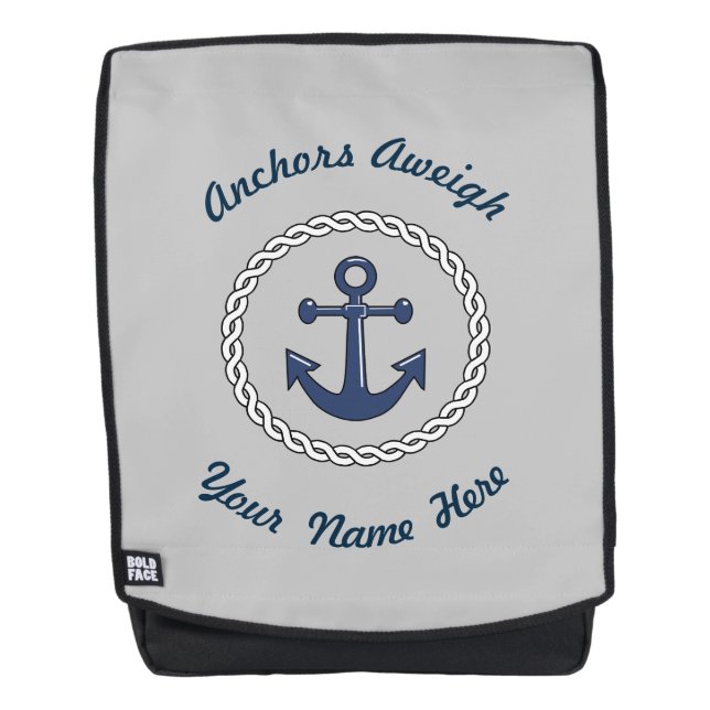 Anchors Aweigh Grey Personalized Backpack (Front)