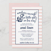 Anchors Aweigh! Nautical Pink Girl Baby Shower Invitation (Front/Back)