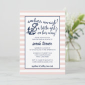 Anchors Aweigh! Nautical Pink Girl Baby Shower Invitation (Standing Front)