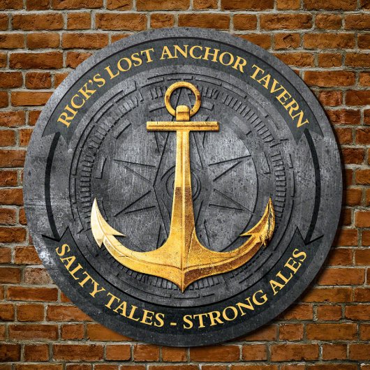 Anchors Aweigh Nautical Round Wooden Wall Sign (Front)