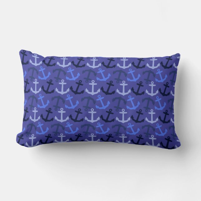 Anchors Aweigh! Navy Blue Nautical Pillow, Anchors Lumbar Pillow (Front)