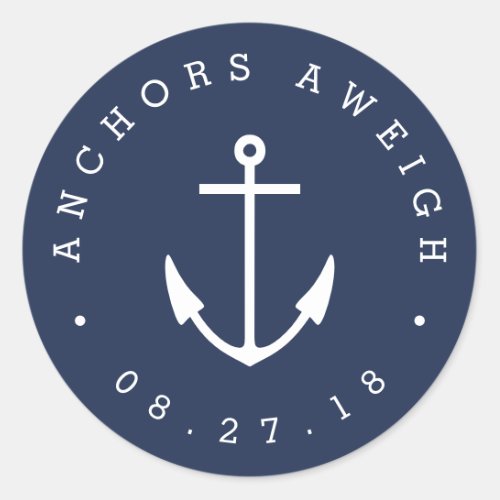 Anchors Aweigh  Navy Nautical Baby Shower Classic Round Sticker